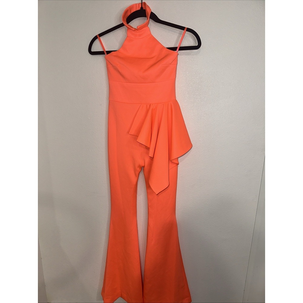Jonathan Sugar Keyne Halter Neck‎ Jumpsuit Flared Leg Draped Ruffled Detail Sz 6 - Picture 3 of 16
